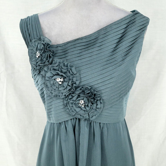 KM Collections Milla Bell Dress Gown Womens 6 Gray Green Chiffon Rhinestones - Picture 6 of 13